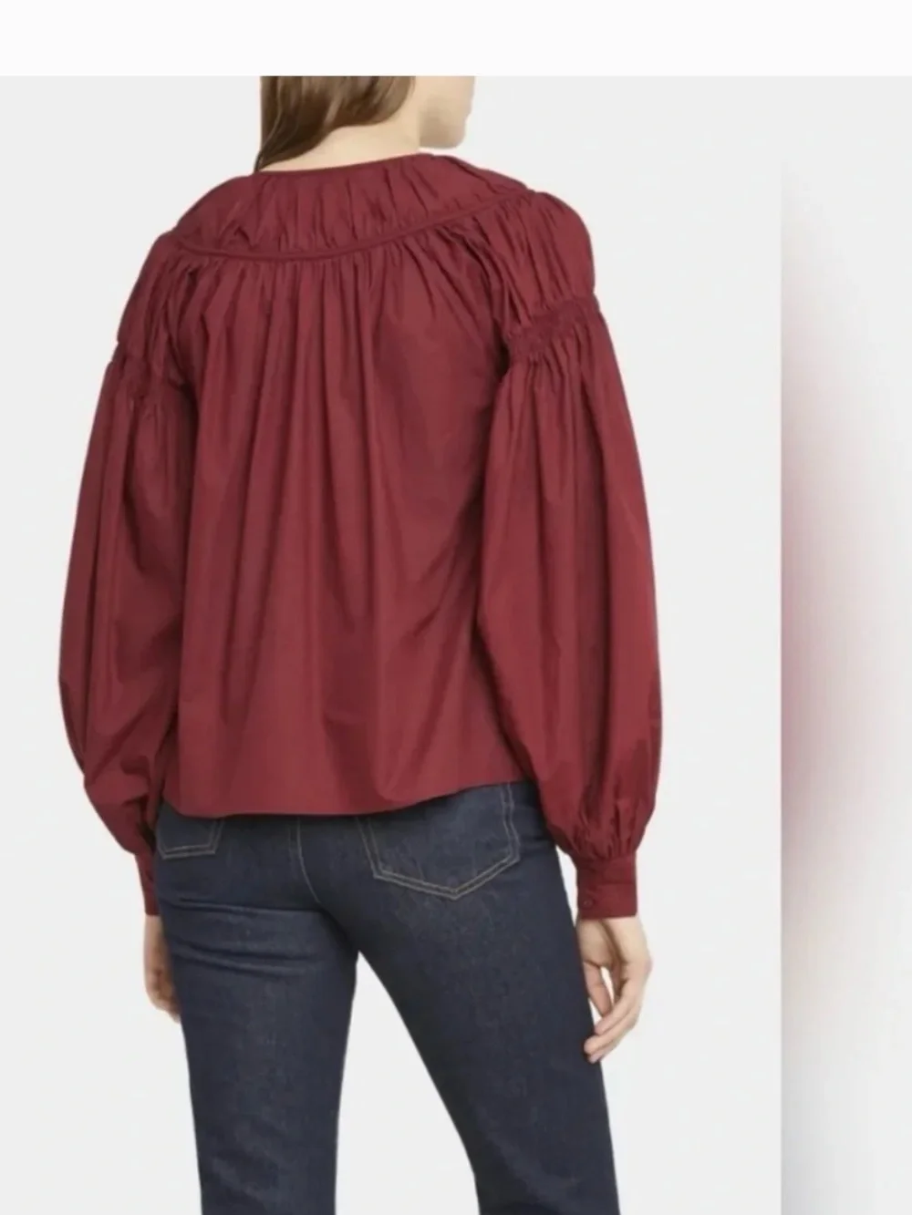 26. Ulla‎ Johnson $275 Ora V-Neck Bishop Sleeve Blouse in Bordeaux